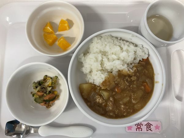 〈常食〉カレーライス三色中華サラダオレンジ